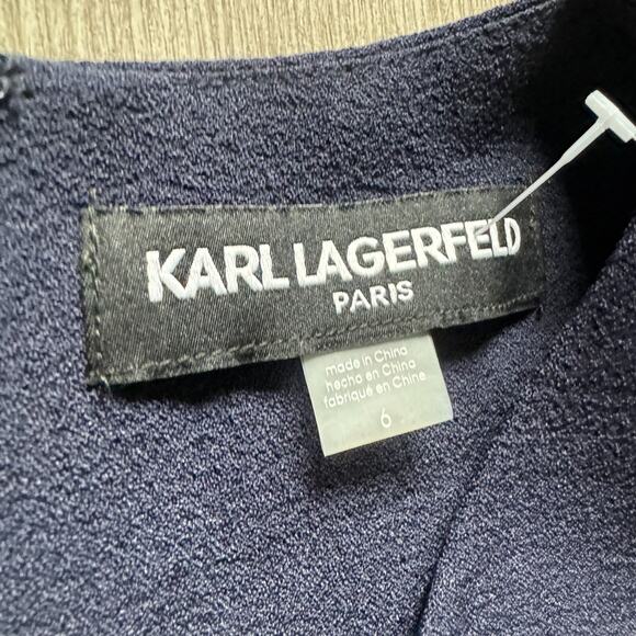 Karl Lagerfeld Paris Navy Sleeveless Dress Size 6 Ruffle Hem Chain Belt NWT $128 - Picture 4 of 7